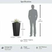 70cm Zinc Galvanised Polished Black Tall Tapered Square Planter